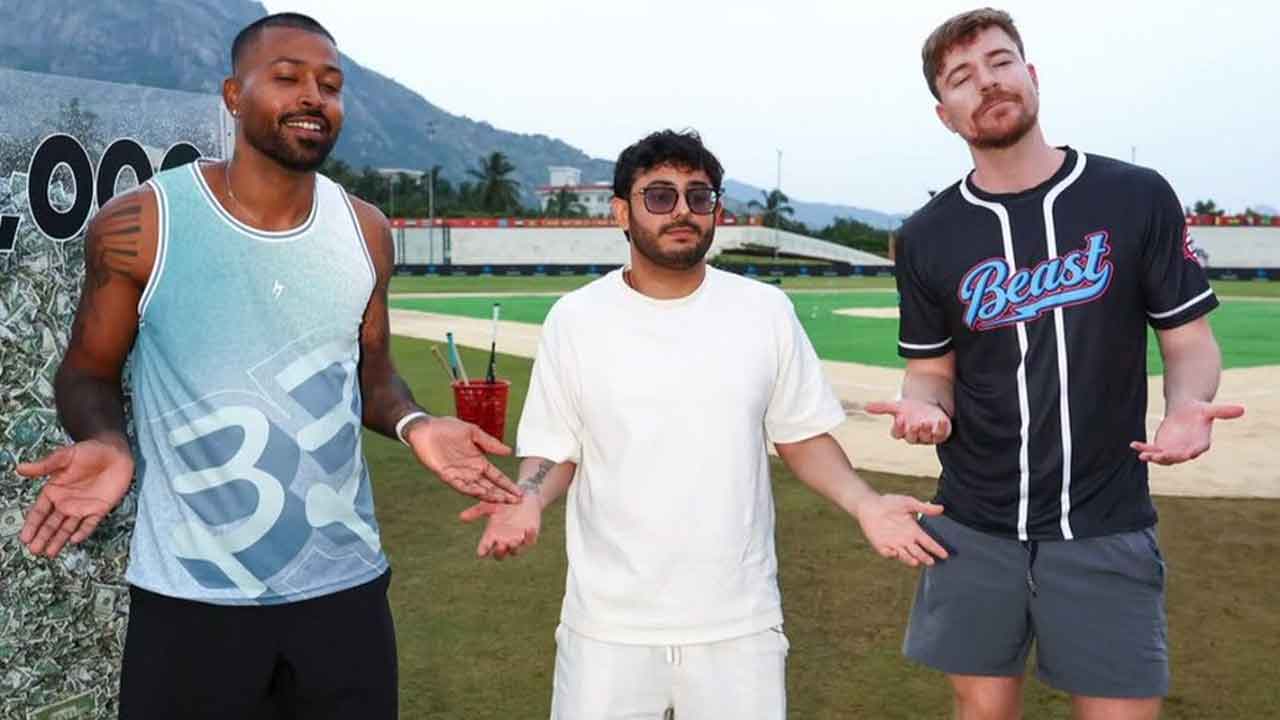 Pandya's famous WC celebration returns, this time with MrBeast and CarryMinati